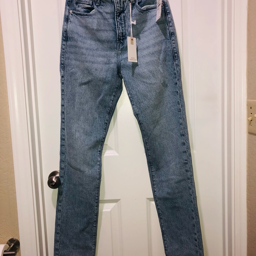 Good American High-Waisted Stonewashed Blue Jeans